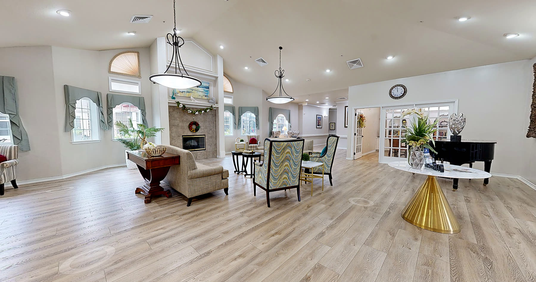 The great room at Magnolia Memory Care of Flower Mound, the shared living space every suite opens onto